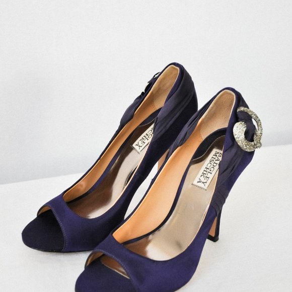 Badgley Mishka Purple Satin High Heels - Picture 2 of 12